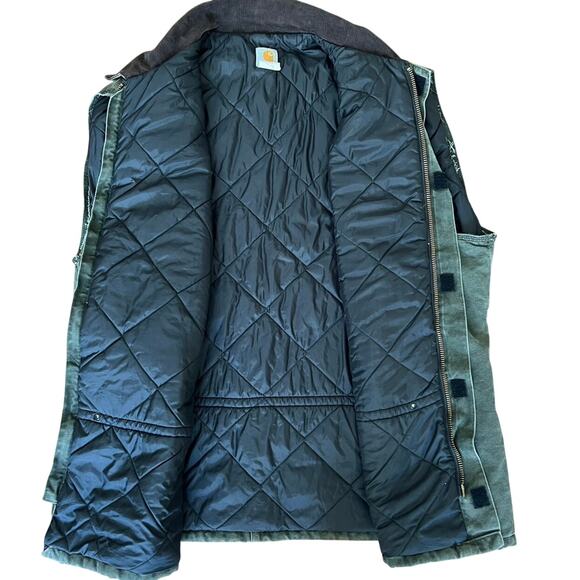 Vintage Carhartt Duck Canvas Work Vest Quilted Lined Green Corduroy Collar 4XL - Picture 3 of 9